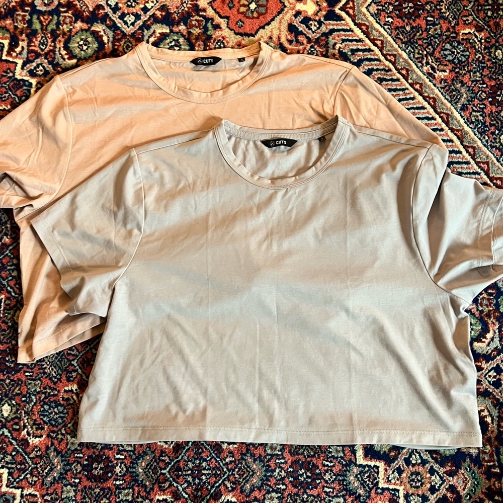 2 cuts clothing xl cropped almost Friday tees. 1 color ballet & 1 concrete.